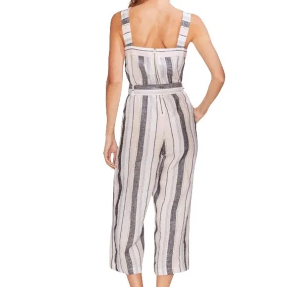 Vince Camuto Pastel Striped 100% Linen Cropped Wide Leg Jumpsuit Size Medium - Picture 8 of 15
